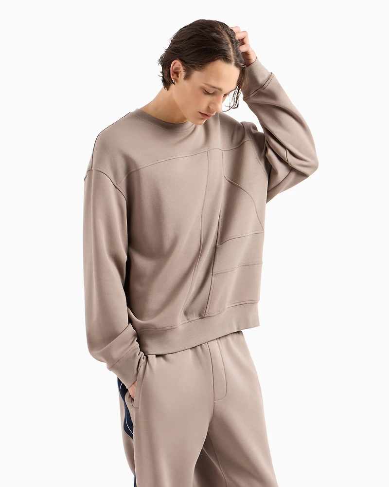 organic cotton crewneck sweatshirt with maxi logo and A-line