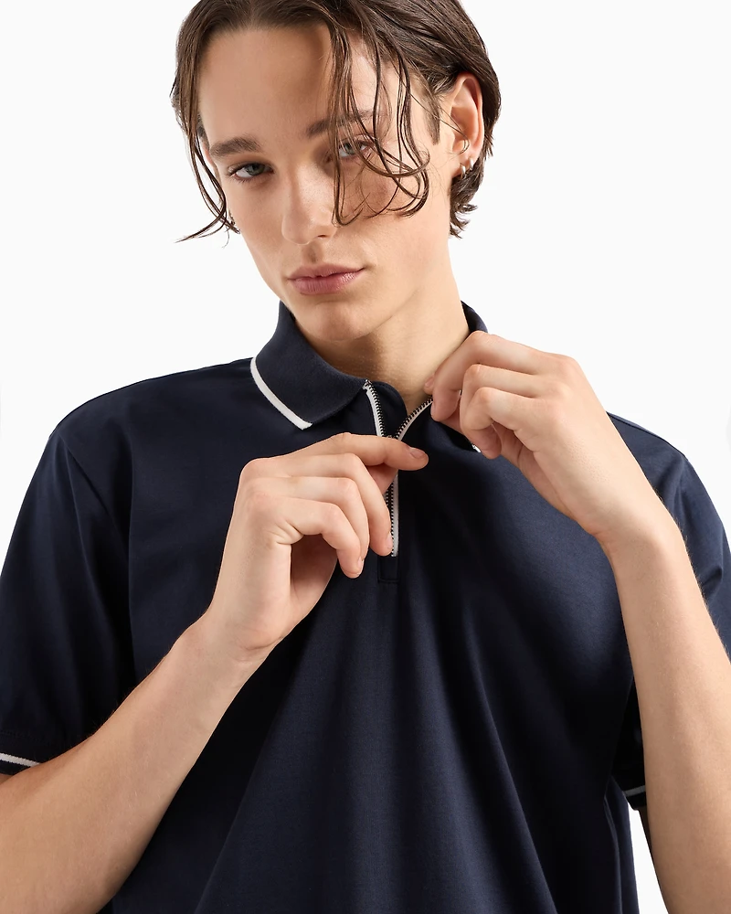 Regular fit polo shirt with zip and contrasting profiles cotton