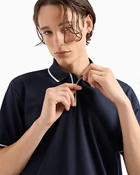 Regular fit polo shirt with zip and contrasting profiles cotton