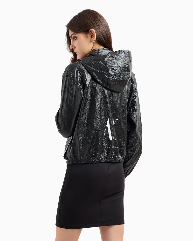 Non-woven windbreaker with hood and hook