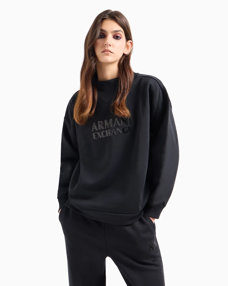 High neck sweatshirt with contrasting sparkling logo