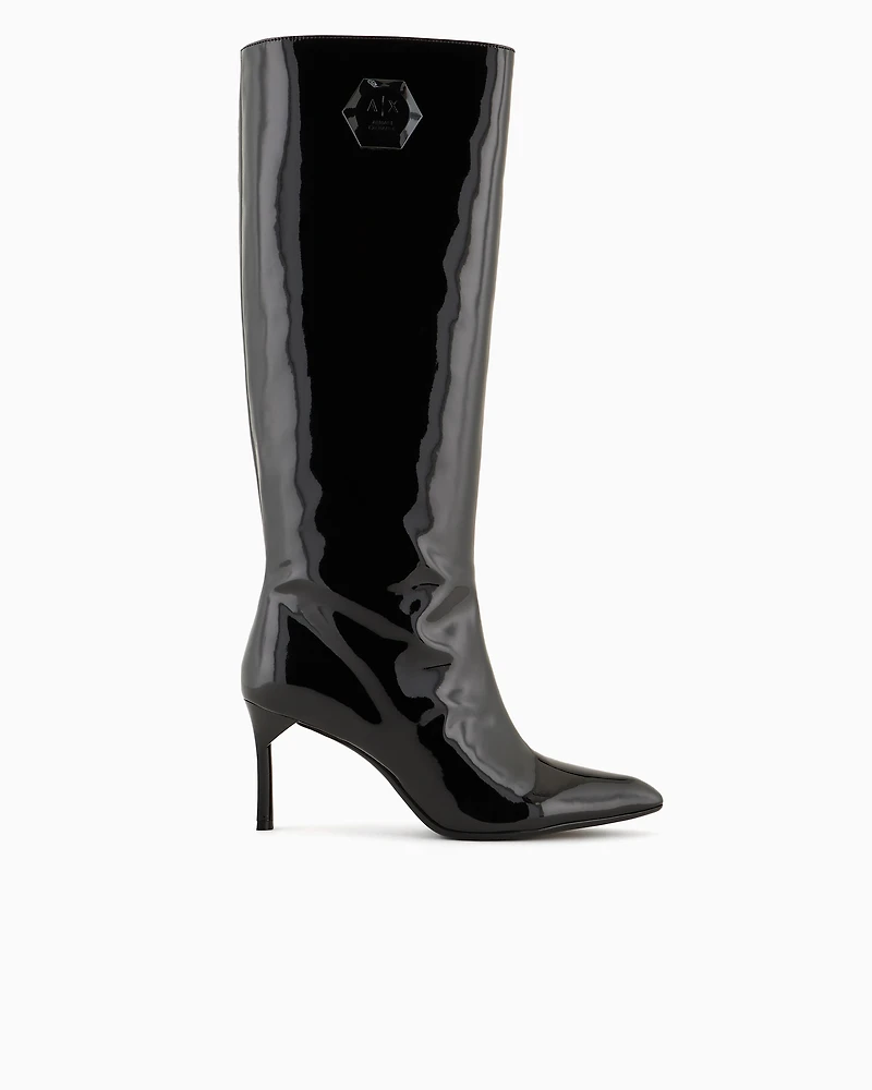 Patent leather boots with heel