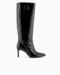 Patent leather boots with heel