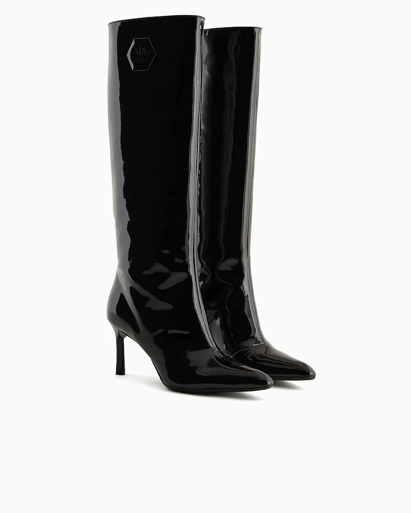 Patent leather boots with heel