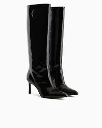 Patent leather boots with heel