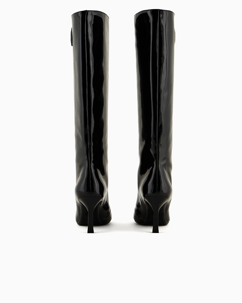 Patent leather boots with heel