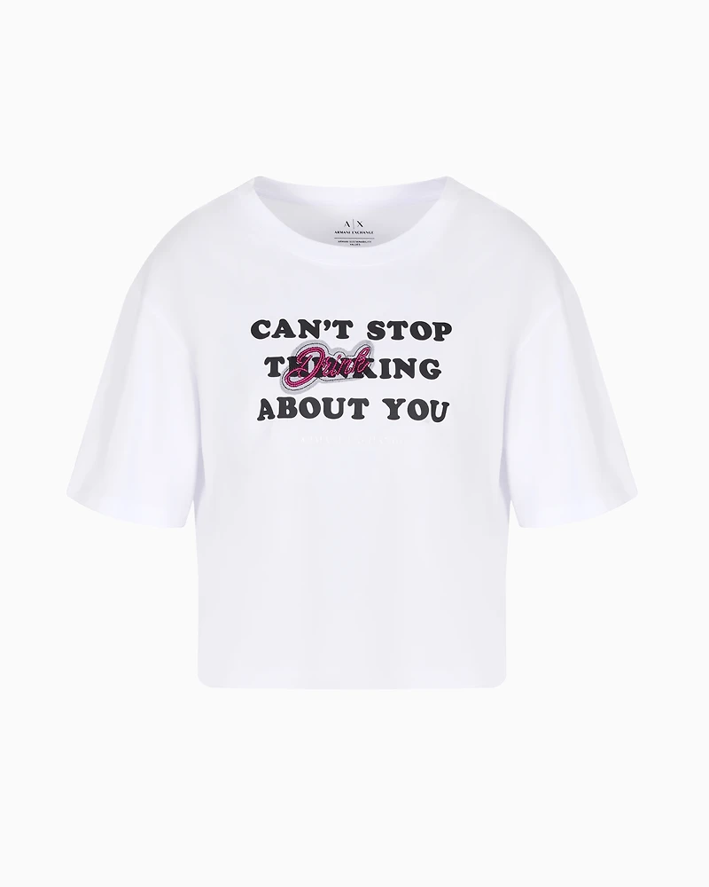 Cropped fit t-shirt "Can't stop thinking about you"
