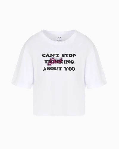 Cropped fit t-shirt "Can't stop thinking about you"
