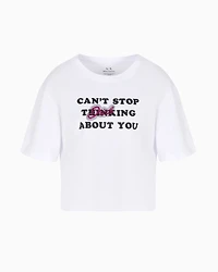 Cropped fit t-shirt "Can't stop thinking about you"