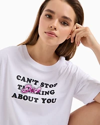 Cropped fit t-shirt "Can't stop thinking about you"