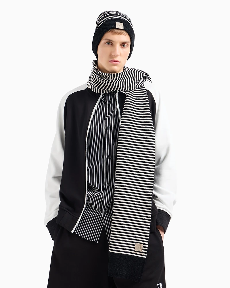 Striped scarf with logo patch