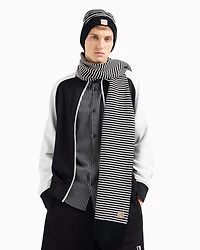 Striped scarf with logo patch