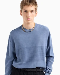 Crew-neck cotton sweater with central processing