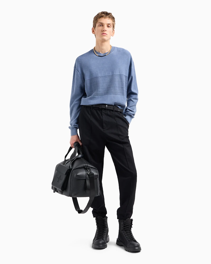 Crew-neck cotton sweater with central processing
