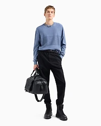 Crew-neck cotton sweater with central processing