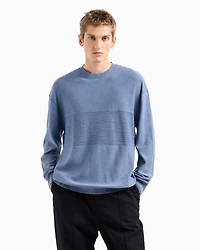 Crew-neck cotton sweater with central processing