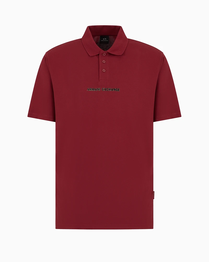 Short-sleeved polo shirt with metallic profile logo