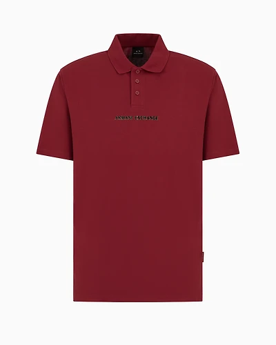 Short-sleeved polo shirt with metallic profile logo