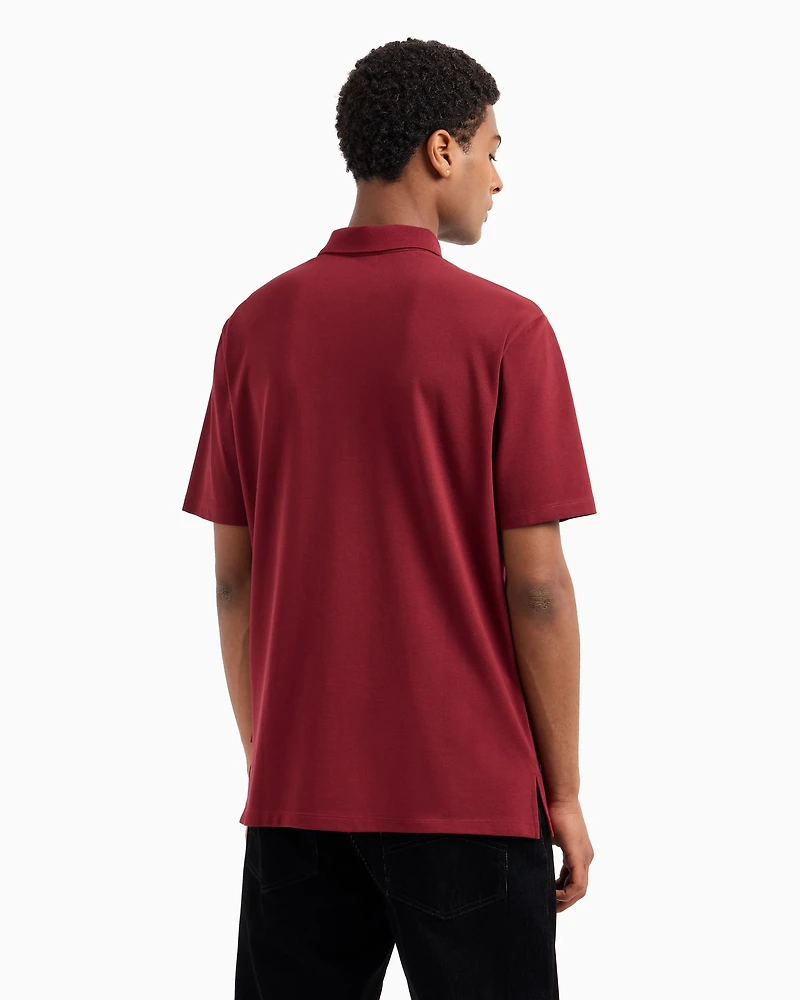 Short-sleeved polo shirt with metallic profile logo
