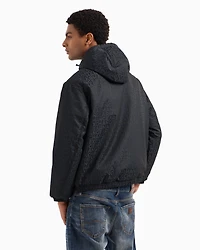 Hooded jacket fabric with allover logo