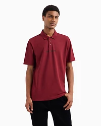 Short-sleeved polo shirt with metallic profile logo