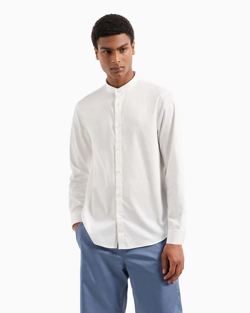 Regular fit stretch cotton shirt with mandarin collar