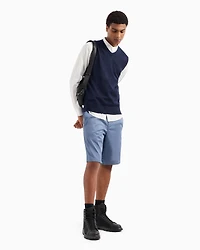Regular fit stretch cotton shirt with mandarin collar