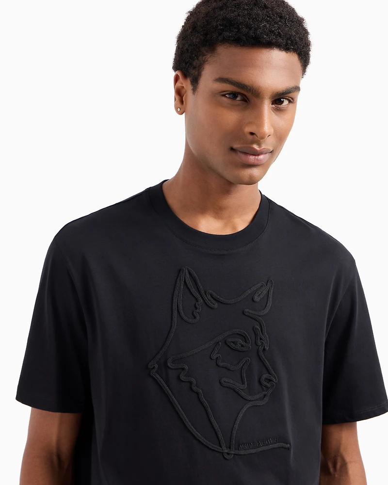 Regular fit T-shirt with tone-on-tone embroidery organic cotton