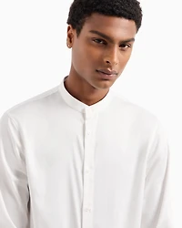 Regular fit stretch cotton shirt with mandarin collar