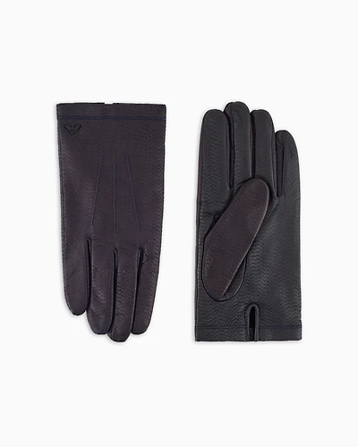 Emporio Armani - Nappa lambskin touchscreen gloves, Man, Navy Blue, Size: M