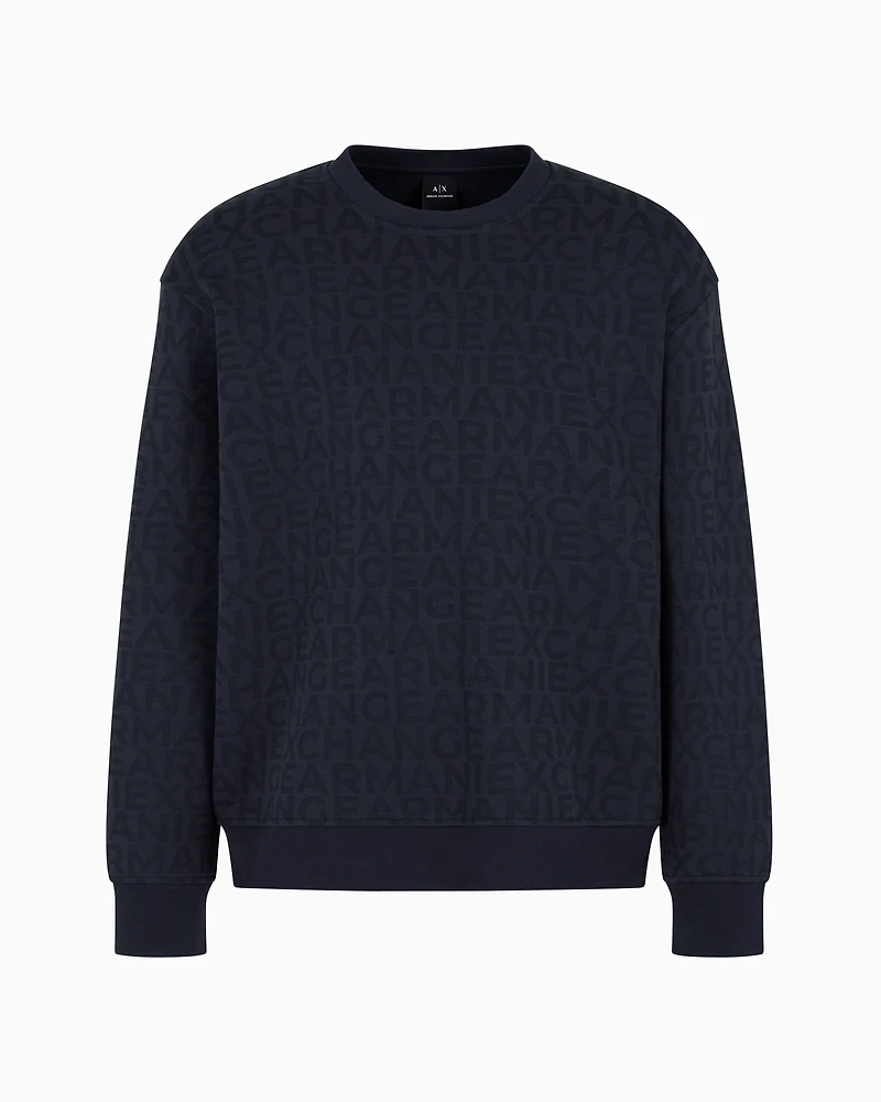 Crewneck sweatshirt bonded cotton with allover tone-on-tone logo