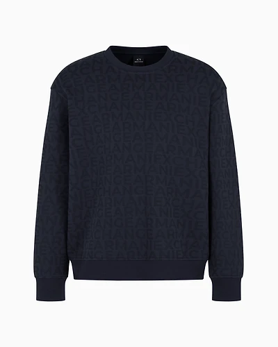 Crewneck sweatshirt bonded cotton with allover tone-on-tone logo