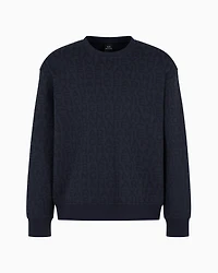 Crewneck sweatshirt bonded cotton with allover tone-on-tone logo