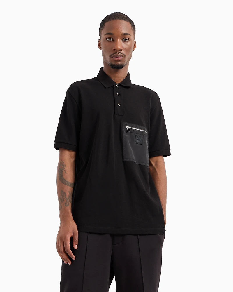 Short-sleeved cotton polo with pocket