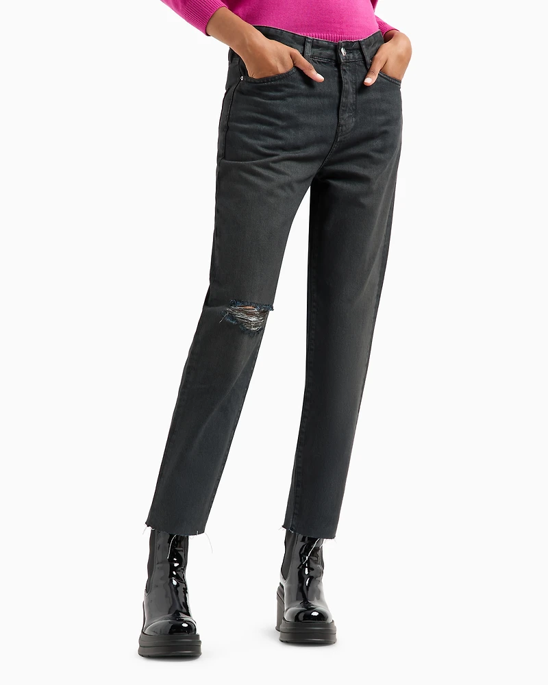 Low rise boyfriend jeans denim with tears