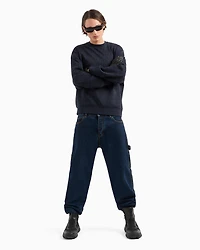 Crewneck sweatshirt bonded cotton with allover tone-on-tone logo