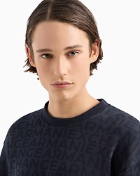 Crewneck sweatshirt bonded cotton with allover tone-on-tone logo