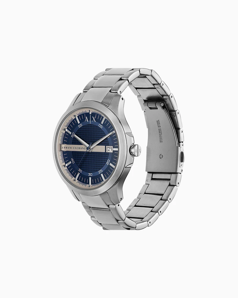 Three-hand movement watch with date display