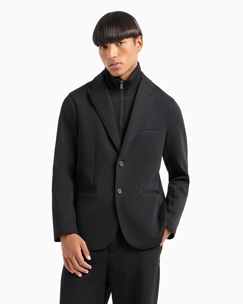 Single-breasted stretch cotton jacket with zip-up bib