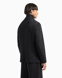 Single-breasted stretch cotton jacket with zip-up bib