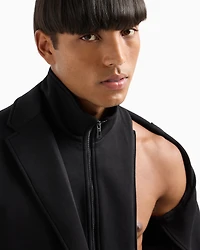 Single-breasted stretch cotton jacket with zip-up bib