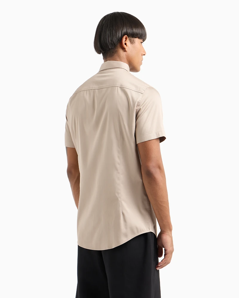 Slim fit short sleeve shirt stretch satin