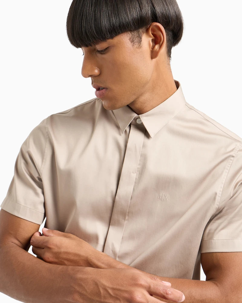 Slim fit short sleeve shirt stretch satin