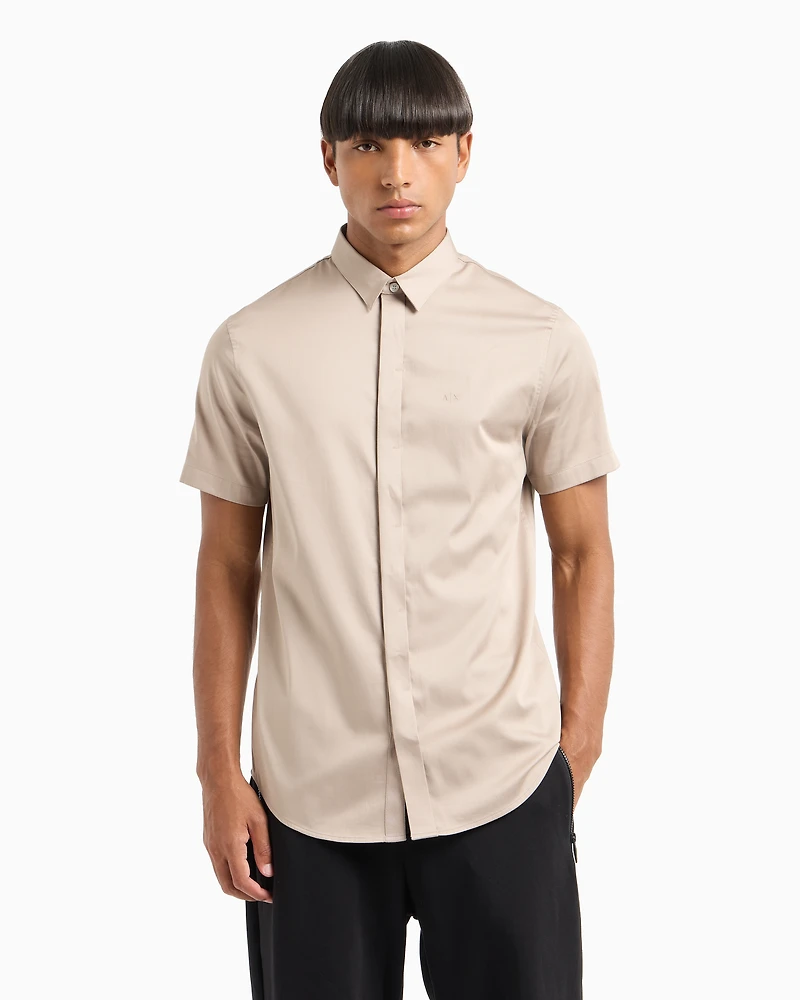 Slim fit short sleeve shirt stretch satin