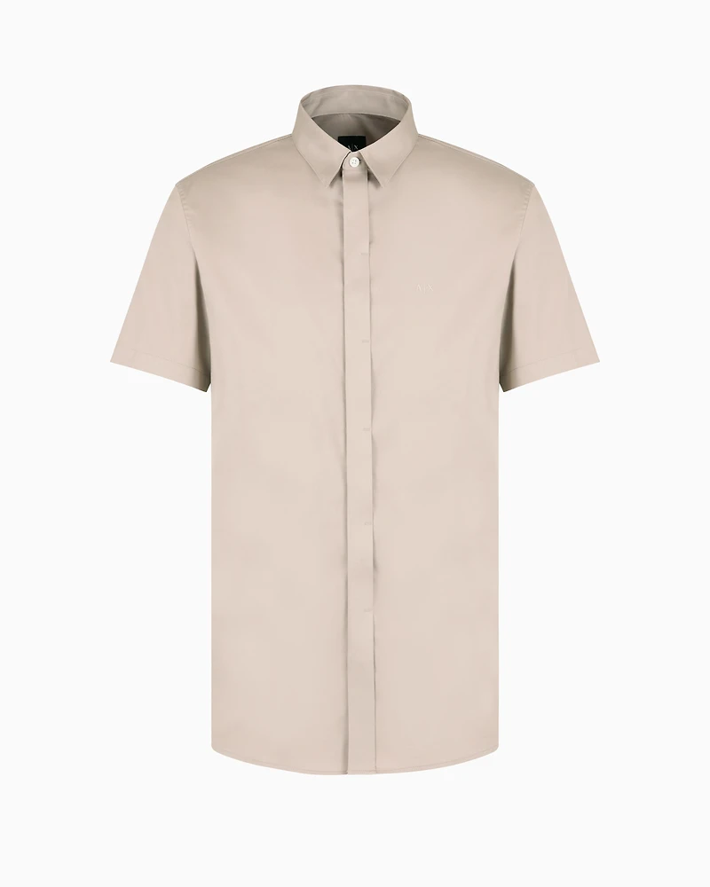 Slim fit short sleeve shirt stretch satin