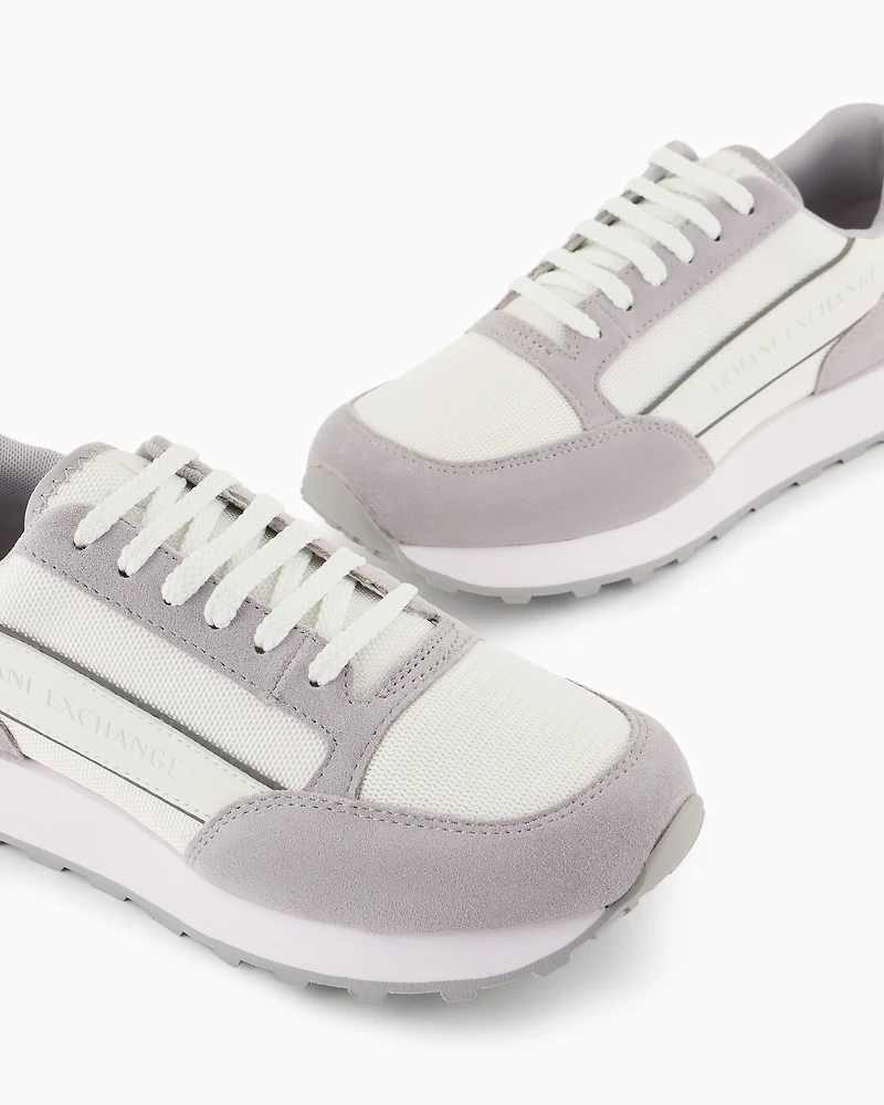 Suede sneakers with mesh inserts