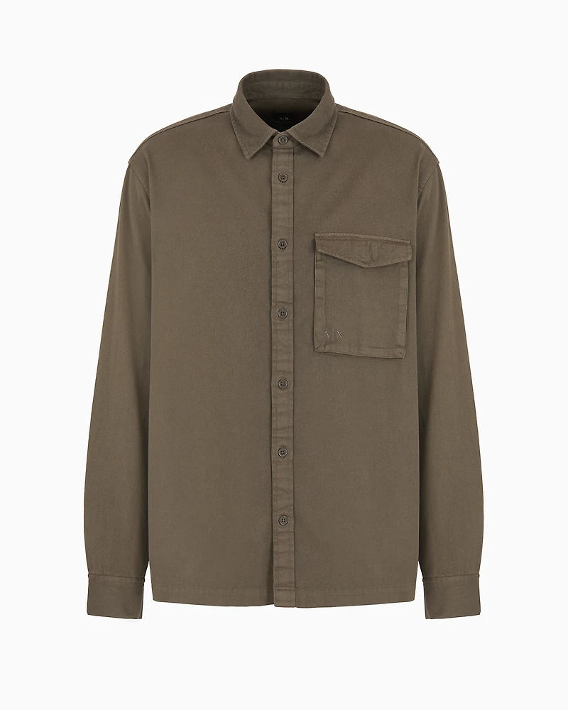 Loose-fit cotton twill shirt with pockets