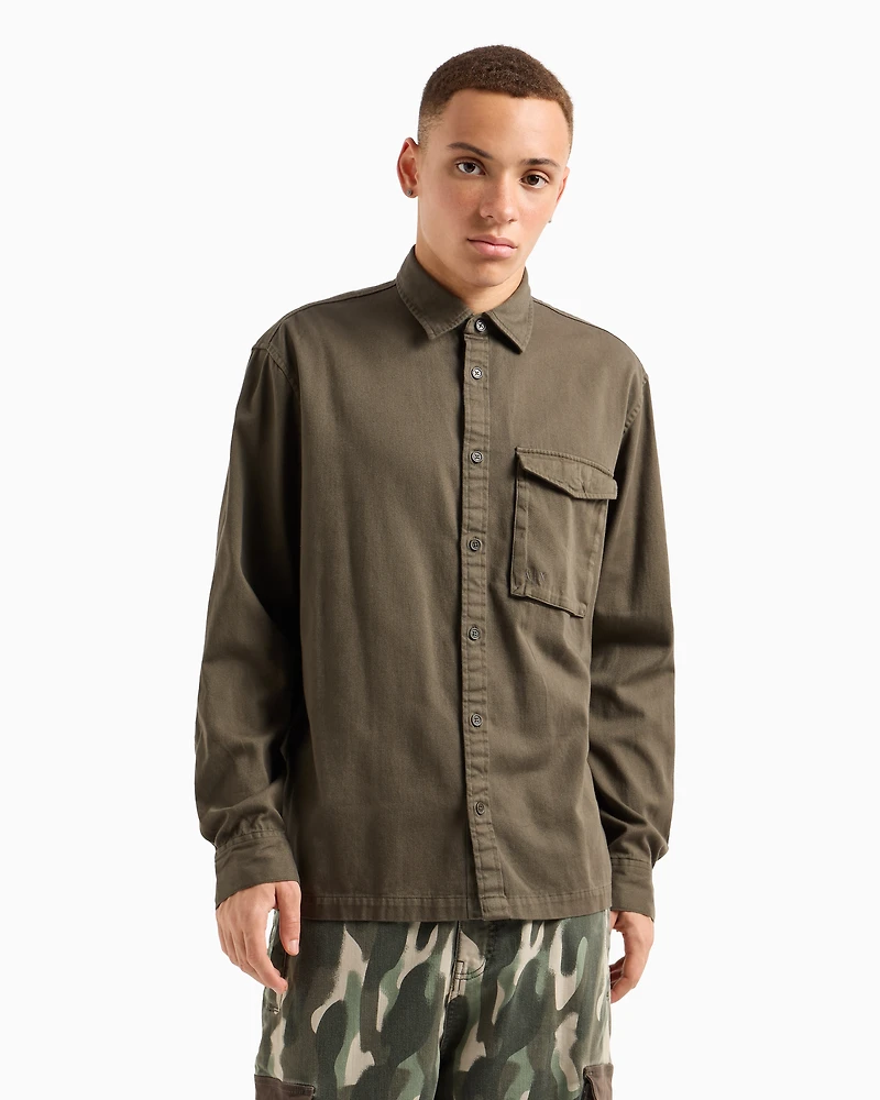 Loose-fit cotton twill shirt with pockets