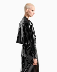 Padded jacket patent leather and opaque fabric