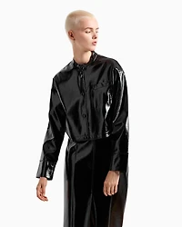 Padded jacket patent leather and opaque fabric